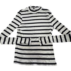 NA-KD Sweater Womens 2XL Black White Striped Ribbed Mock Neck Long Sleeve Top